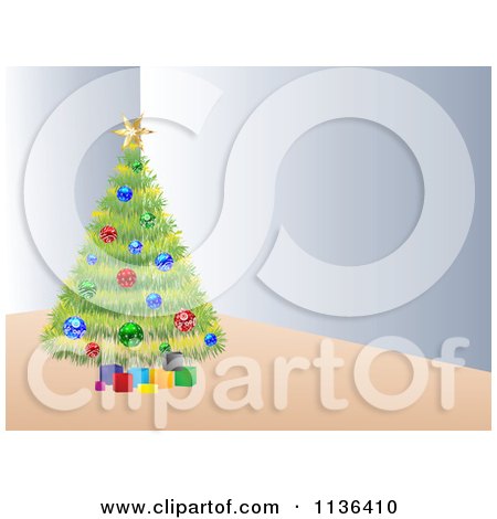 Cartoon Of A Christmas Tree In A Corner - Royalty Free Vector Clipart by Andrei Marincas