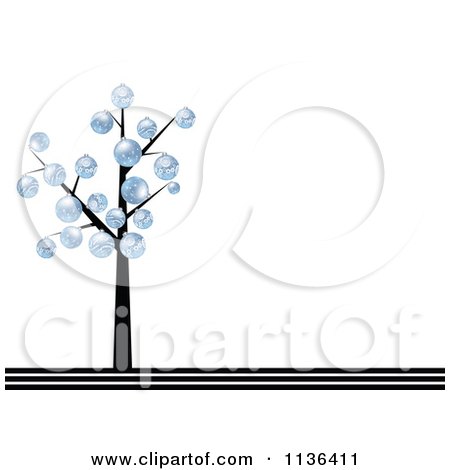 Cartoon Of A Bare Christmas Tree With Blue Baubles And Copyspace - Royalty Free Vector Clipart by Andrei Marincas
