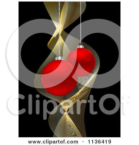 Cartoon Of Red Christmas Baubles And Gold Waves On Black - Royalty Free Vector Clipart by Andrei Marincas