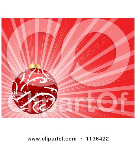 Cartoon Of A Red Christmas Bauble Over Rays - Royalty Free Vector Clipart by Andrei Marincas