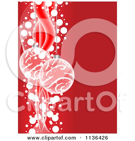 Cartoon Of Christmas Baubles Over Red With Waves And Dots - Royalty Free Vector Clipart by Andrei Marincas