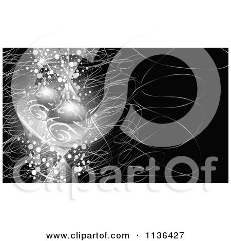 Cartoon Of Silver Christmas Baubles And Scribbles Over Black - Royalty Free Vector Clipart by Andrei Marincas