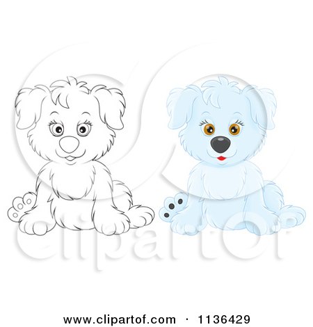Cartoon Of A Cute Outlined And White Puppy Dog - Royalty Free Vector Clipart by Alex Bannykh