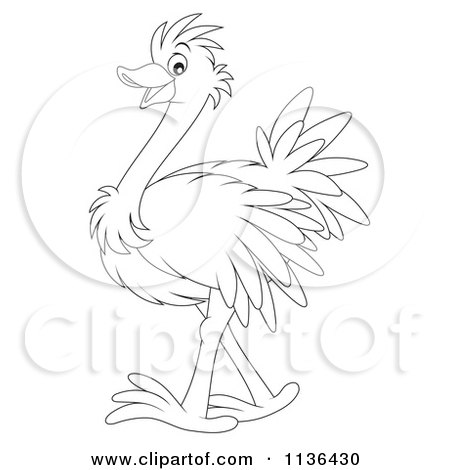 Cartoon Of A Cute Outlined Ostrich - Royalty Free Vector Clipart by Alex Bannykh