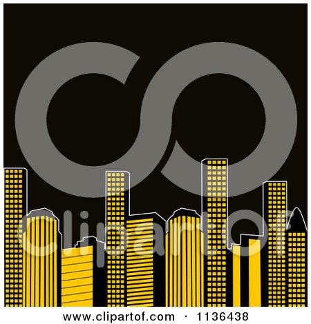 Clipart Of Retro Yellow City Urban Skyscrapers With Black Copyspace - Royalty Free Vector Illustration by elaineitalia