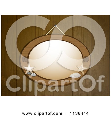 Clipart Of A Wooden Nautcal Oval Frame On Panels - Royalty Free Vector Illustration by elaineitalia