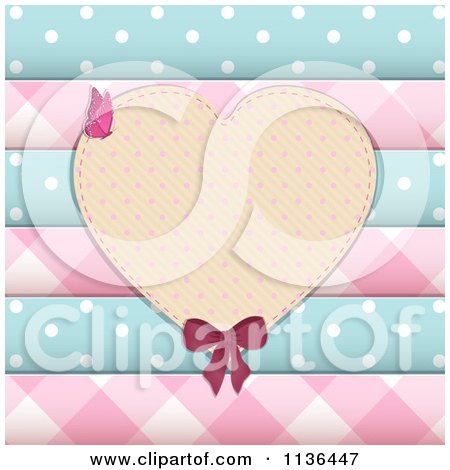Clipart Of A Heart Frame Over Scrapbook Papers And Buttons - Royalty Free Vector Illustration by elaineitalia
