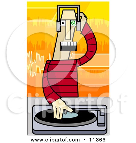 Music Disc Jockey Mixing Records on a Turntable Clipart Illustration by AtStockIllustration