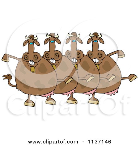 Cartoon Of A Chorus Of Cows Dancing The Can Can - Royalty Free Vector Clipart by djart