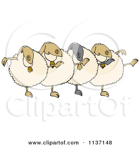 Cartoon Of A Chorus Of Sheep Dancing The Can Can - Royalty Free Vector Clipart by djart