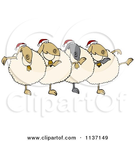 Cartoon Of A Chorus Of Christmas Sheep Dancing The Can Can - Royalty Free Vector Clipart by djart