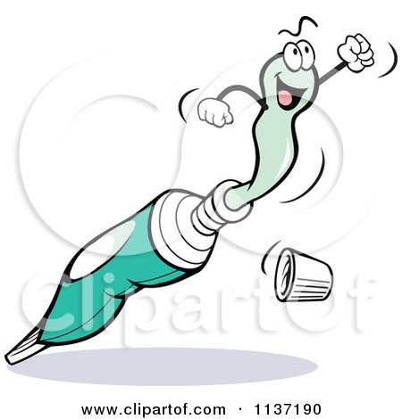 Cartoon Of A Tooth Paste Character Shooting Out Of A Tube - Royalty Free Vector Clipart by Johnny Sajem