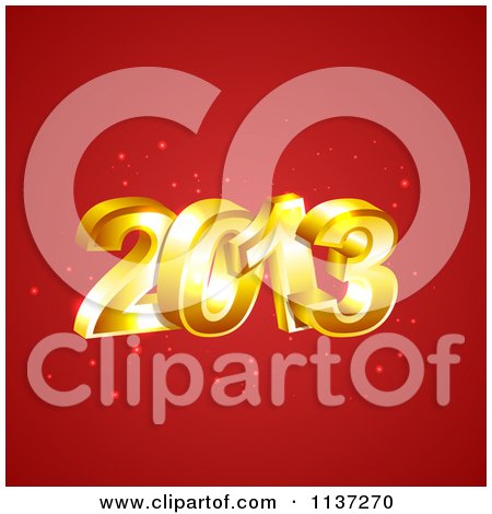 Clipart Of 3d Gold New Year 2013 On Red With Sparkles - Royalty Free Vector Illustration by vectorace