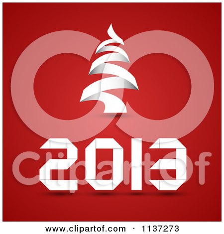 Clipart Of White New Year 2013 And Christmas Tree On Red - Royalty Free Vector Illustration by vectorace