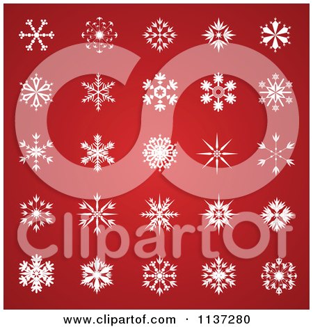 Clipart Of White Snowflakes Over Gradient Red - Royalty Free Vector Illustration by vectorace