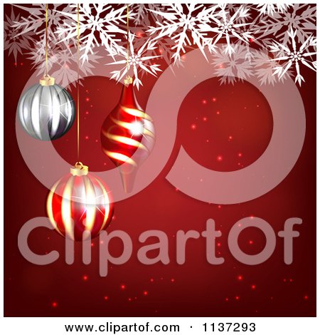 Clipart Of A Red Christmas Snowflake Background With Baubles - Royalty Free Vector Illustration by vectorace