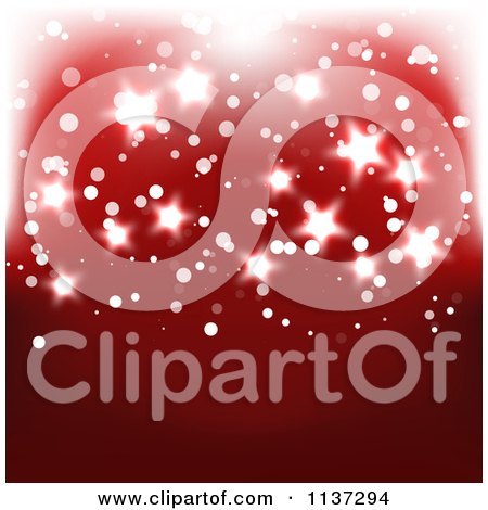 Clipart Of A Red Christmas Backgroudn With Glowing Stars - Royalty Free Vector Illustration by vectorace