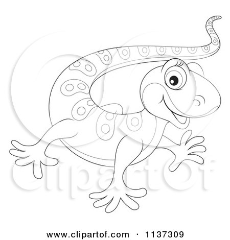 Cartoon Of A Cute Outlined Gecko - Royalty Free Clipart by Alex Bannykh