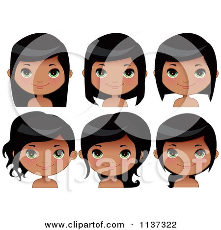 Cartoon Of Faces Of A Happy Black Girl - Royalty Free Vector Clipart by Melisende Vector
