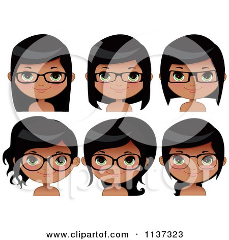 Cartoon Of Faces Of A Happy Black Girl Wearing Glasses - Royalty Free Vector Clipart by Melisende Vector