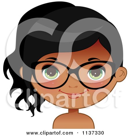 Cartoon Of A Happy Black Or Indian Girl Wearing Glasses 4 - Royalty Free Vector Clipart by Melisende Vector