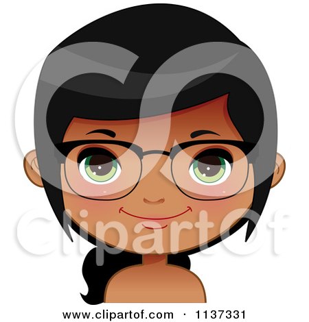 Cartoon Of A Happy Black Or Indian Girl Wearing Glasses 6 - Royalty Free Vector Clipart by Melisende Vector