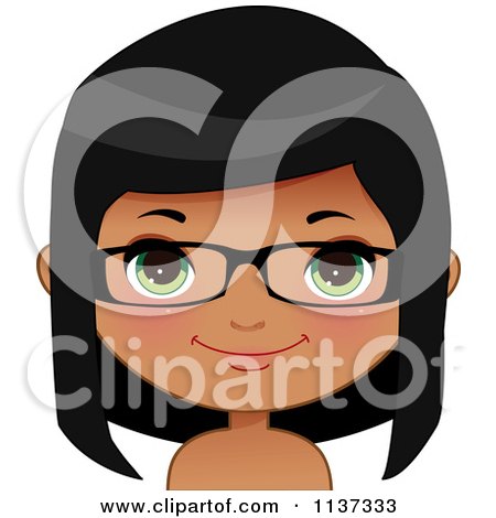 Cartoon Of A Happy Black Or Indian Girl Wearing Glasses 2 - Royalty Free Vector Clipart by Melisende Vector