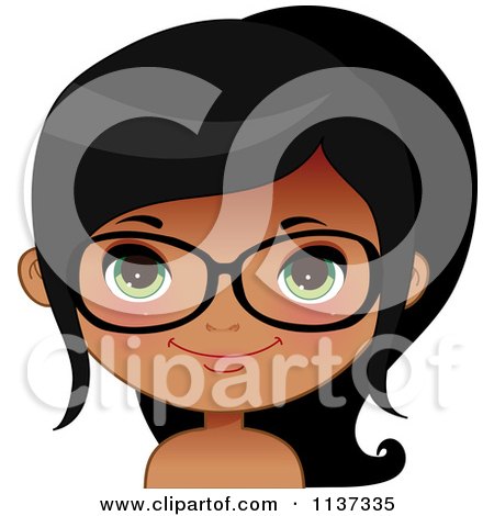Cartoon Of A Happy Black Or Indian Girl Wearing Glasses 5 - Royalty Free Vector Clipart by Melisende Vector