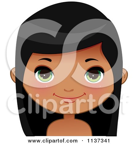 Cartoon Of A Happy Black Or Indian Girl Face 1 - Royalty Free Vector Clipart by Melisende Vector
