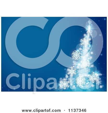 Clipart Of A Blue Background With A Flare And Snowflakes - Royalty Free Vector Illustration by dero