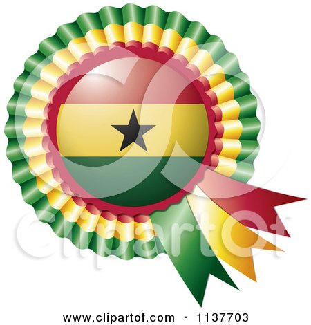 Clipart Of A Shiny Ghana Flag Rosette Bowknots Medal Award - Royalty Free Vector Illustration by MilsiArt