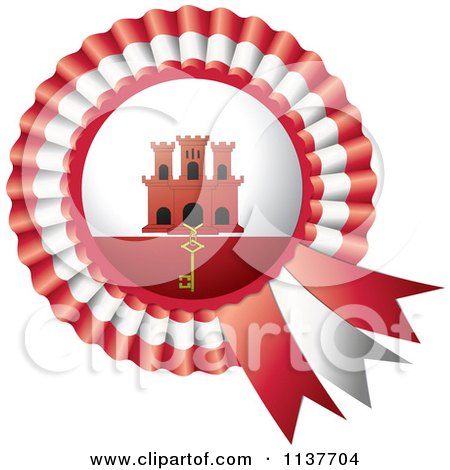 Clipart Of A Shiny Gibraltar Flag Rosette Bowknots Medal Award - Royalty Free Vector Illustration by MilsiArt