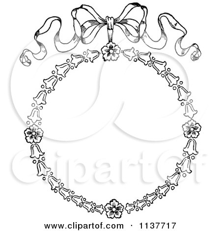 Clipart Of A Retro Vintage Black And White Bow And Flower Frame - Royalty Free Vector Illustration by Prawny Vintage