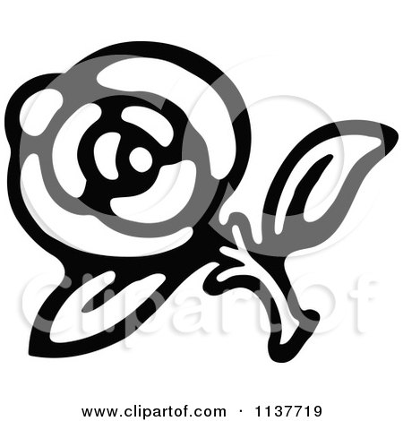 Clipart Of A Retro Vintage Black And White Rose 1 - Royalty Free Vector Illustration by Prawny Vintage