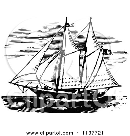Clipart Of A Retro Vintage Black And White Ship With Sails 2 - Royalty Free Vector Illustration by Prawny Vintage