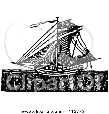 Clipart Of A Retro Vintage Black And White Sailing Ship At Sea - Royalty Free Vector Illustration by Prawny Vintage
