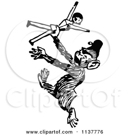 Clipart Of A Retro Vintage Black And White Monkey Dancing With A Doll - Royalty Free Vector Illustration by Prawny Vintage