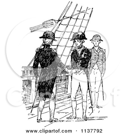 Clipart Of Retro Vintage Black And White Navy Men On A Ship 3 - Royalty ...