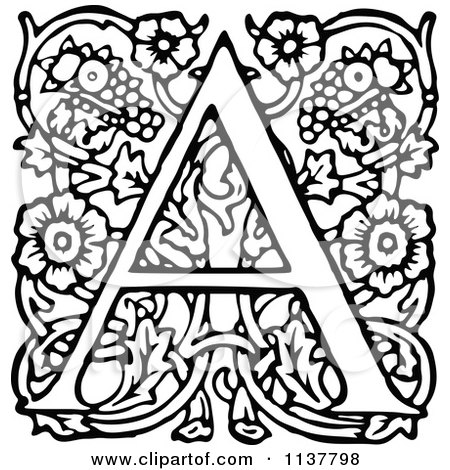 Clipart Vintage Black And White Letter A With A Rabbit - Royalty Free ...