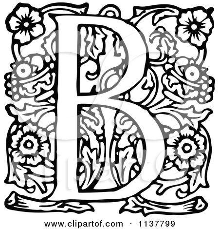 Clipart Of A Retro Vintage Black And White Ornate Letter B - Royalty Free Vector Illustration by Prawny Vintage