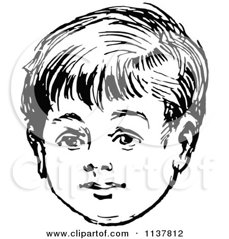 Clipart Of A Retro Vintage Black And White Boys Face - Royalty Free Vector Illustration by Prawny Vintage