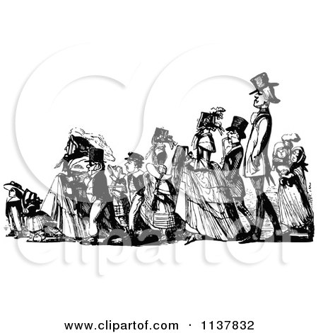Clipart Of A Retro Vintage Black And White Procession Of People - Royalty Free Vector Illustration by Prawny Vintage
