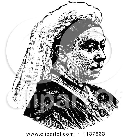 Clipart Of A Retro Vintage Black And White Portrait Of Queen Victoria - Royalty Free Vector Illustration by Prawny Vintage