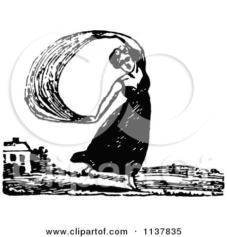 Clipart Of A Retro Vintage Black And White Lady Dancing With A Shawl - Royalty Free Vector Illustration by Prawny Vintage