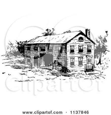 Clipart Of A Retro Vintage Black And White Rustic Building - Royalty Free Vector Illustration by Prawny Vintage