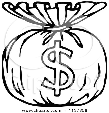 Clipart Of A Retro Vintage Black And White Money Sack With A Dollar Symbol - Royalty Free Vector Illustration by Prawny Vintage