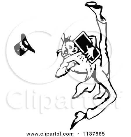 Clipart Of A Retro Vintage Black And White Clumsy Man With A Board - Royalty Free Vector Illustration by Prawny Vintage