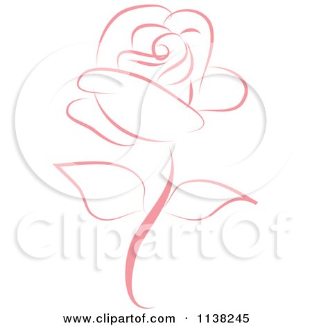 Clipart Of A Beautiful Single Pink Rose - Royalty Free Vector Illustration by Vitmary Rodriguez