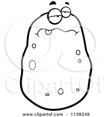 Cartoon Clipart Of An Outlined Black And White Sick Potato Character - Black And White Vector Coloring Page by Cory Thoman
