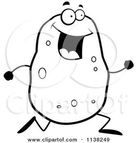 Cartoon Clipart Of An Outlined Black And White Running Potato Character - Black And White Vector Coloring Page by Cory Thoman